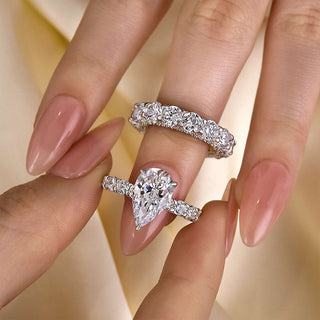 3.0CT Pear Moissanite Diamond Pave Bridal Engagement Ring Set
