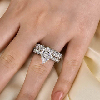 3.0CT Pear Moissanite Diamond Pave Bridal Engagement Ring Set