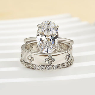 3.5CT Oval Moissanite Diamond Antique Bridal Engagement Ring Set