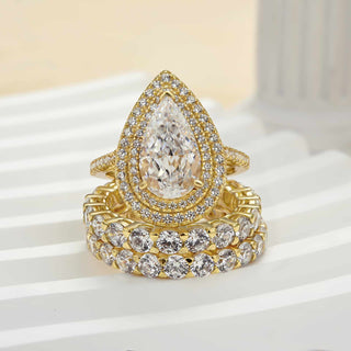 2.5CT Pear Moissanite Diamond Double Halo Pave Bridal Engagement Ring