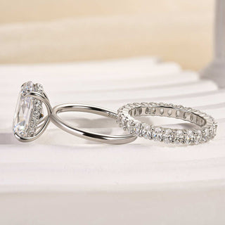 4.0CT Oval Moissanite Diamond Hidden Halo  Bridal Engagement Ring Set