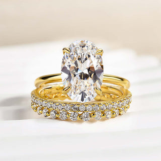 3.5CT Oval Moissanite Diamond Hidden Halo Bridal Engagement Ring  Set