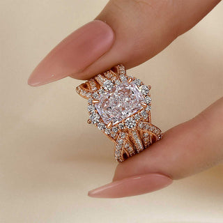 3.0CT Radiant Moissanite Diamond Halo Pave Antique Bridal Engagement Ring Set