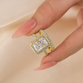 3.5CT Radiant Diamond Hidden Halo Pave Bridal Engagement Ring Set
