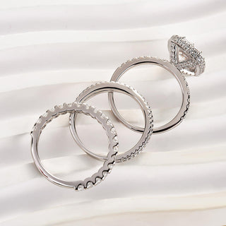 3.0CT Cushion Moissanite Diamond Halo Pave Bridal Engagement Ring Set