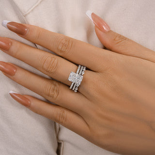 3.5CT Radiant Moissanite Diamond Hidden Halo Pave Bridal Engagement Ring Set