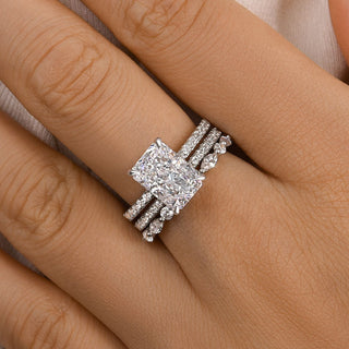 3.5CT Radiant Moissanite Diamond Hidden Halo Pave Bridal Engagement Ring Set