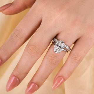 4.0CT Oval Moissanite Diamond Hidden Halo  Bridal Engagement Ring Set