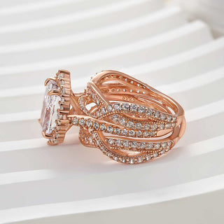 3.0CT Radiant Moissanite Diamond Halo Pave Antique Bridal Engagement Ring Set