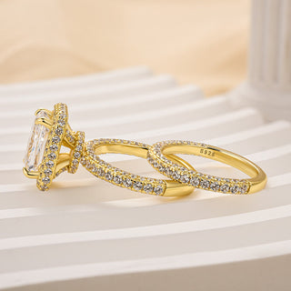 3.5CT Radiant Diamond Hidden Halo Pave Bridal Engagement Ring Set