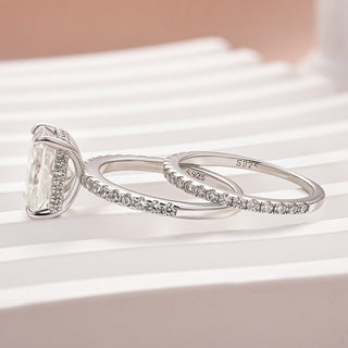 3.5CT Radiant Moissanite Diamond Hidden Halo Pave Bridal Engagement Ring Set