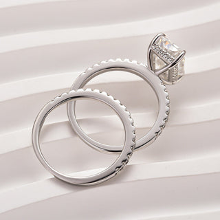 3.5CT Radiant Moissanite Diamond Hidden Halo Pave Bridal Engagement Ring Set