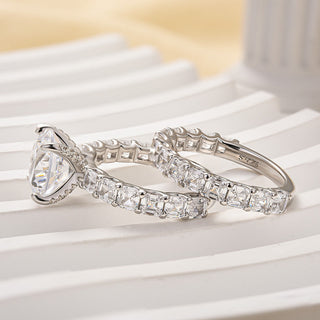 4.0CT Round Moissanite Diamond Pave Bridal Engagement Ring Set