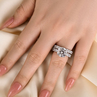 4.0CT Round Moissanite Diamond Pave Bridal Engagement Ring Set