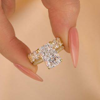 6.0CT Radiant Moissanite Diamond Hidden Halo Pave Antique Bridal Engagement Ring Set