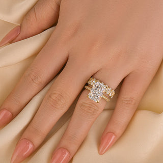 6.0CT Radiant Moissanite Diamond Hidden Halo Pave Antique Bridal Engagement Ring Set