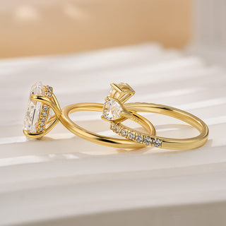 3.5CT Oval Moissanite Diamond Hidden Halo Unique Bridal Engagement Ring Set