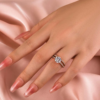 2.0CT Round Moissanite Diamond Hidden Halo Pave Bridal Engagement Ring Set