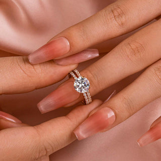 2.0CT Round Moissanite Diamond Hidden Halo Pave Bridal Engagement Ring Set
