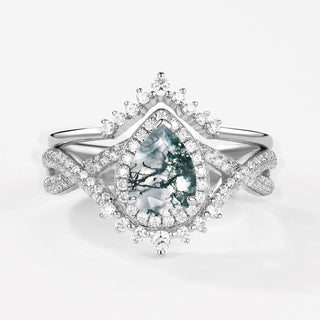 2.0 CT Pear Opal Art Deco October Birthstone Bridal Ring Set in 925 Sterling Silver