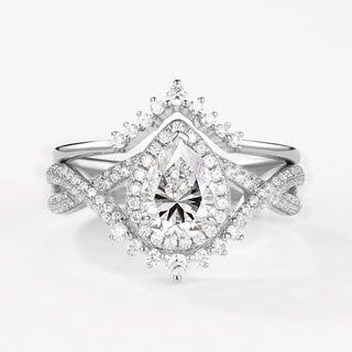 2.0 CT Pear Opal Art Deco October Birthstone Bridal Ring Set in 925 Sterling Silver