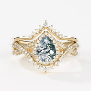 2.0 CT Pear Opal Art Deco October Birthstone Bridal Ring Set in 925 Sterling Silver