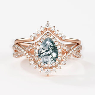 2.0 CT Pear Opal Art Deco October Birthstone Bridal Ring Set in 925 Sterling Silver