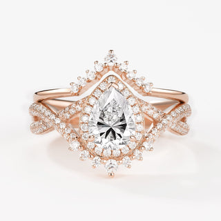 2.0 CT Pear Opal Art Deco October Birthstone Bridal Ring Set in 925 Sterling Silver