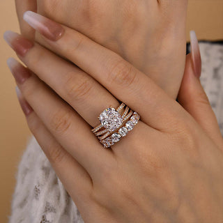 4.5CT Cushion Moissanite Diamond Hidden Halo Pave Bridal Engagement Ring Set