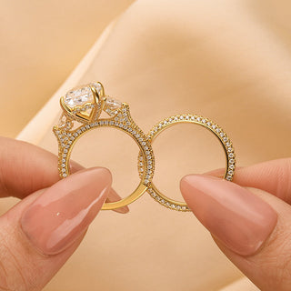 5.0CT Radiant Moissanite Diamond Three Stone Hidden Halo Pave Bridal Engagement Ring set