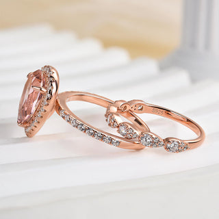 2.5CT Pear Moissanite Diamond Halo Pave Bridal Engagement Ring Set