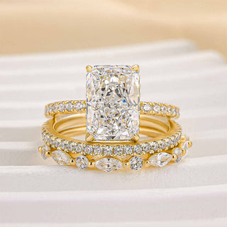 3.5CT Radiant Moissanite Diamond Hidden Halo Pave Bridal Engagement Ring Set