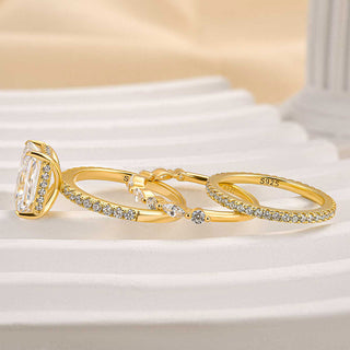 3.5CT Radiant Moissanite Diamond Hidden Halo Pave Bridal Engagement Ring Set