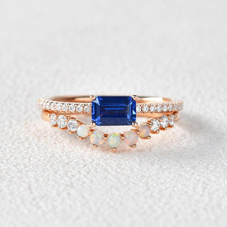 0.75 CT Baguette Sapphire September Birthstone Pave Bridal Ring Set in 925 Sterling Silver