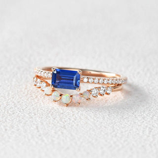 0.75 CT Baguette Sapphire September Birthstone Pave Bridal Ring Set in 925 Sterling Silver