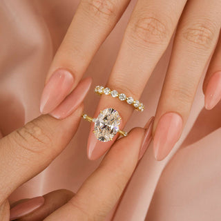 4.0CT Oval Moissanite Diamond Halo Pave Bridal Engagement Ring Set