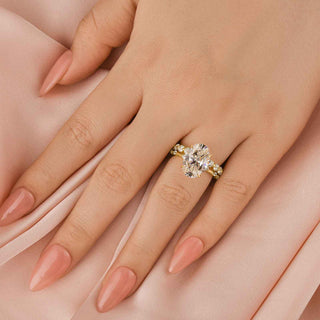 4.0CT Oval Moissanite Diamond Halo Pave Bridal Engagement Ring Set