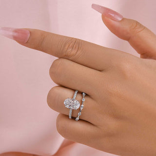 2.5CT Oval Diamond Hidden Halo Pave Bridal Engagement Ring Set