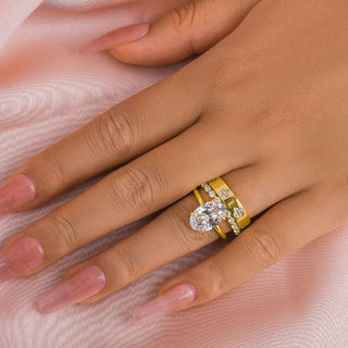 3.5CT Oval Moissanite Diamond Antique Bridal Engagement Ring Set