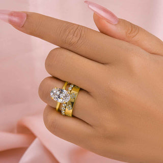 3.5CT Oval Moissanite Diamond Antique Bridal Engagement Ring Set