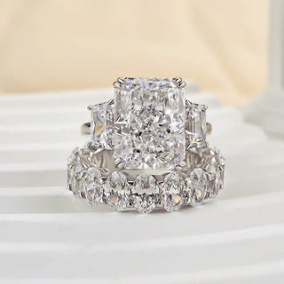 8.0CT Radiant Moissanite Diamond Three Stone Bridal Engagement Ring