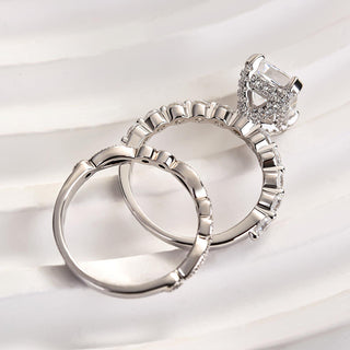 4.0CT Radiant Moissanite Diamond Hidden halo Pave Bridal Engagement Ring Set