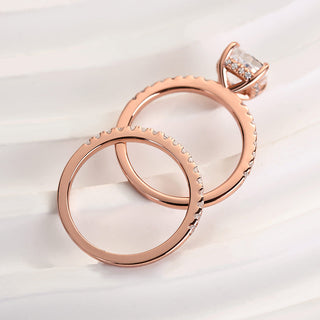 2.0CT Cushion Moissanite Diamond Halo Pave Bridal Engagement Ring Set