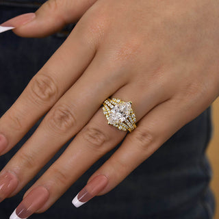 2.5CT Marquise Moissanite Diamond Pave Vintage Bridal Engagement Ring Set