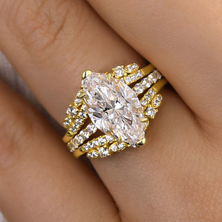 2.5CT Marquise Moissanite Diamond Pave Vintage Bridal Engagement Ring Set