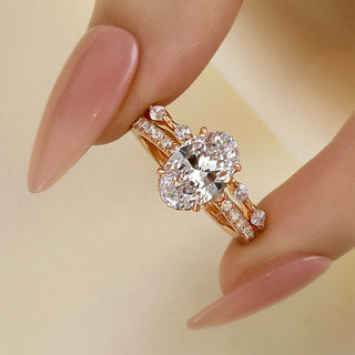 2.5CT Oval Diamond Hidden Halo Pave Bridal Engagement Ring Set