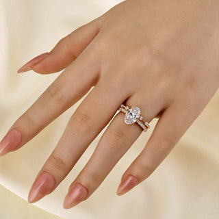 2.5CT Oval Diamond Hidden Halo Pave Bridal Engagement Ring Set
