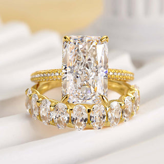 6.0CT Radiant Moissanite Diamond Hidden Halo Pave Antique Bridal Engagement Ring Set