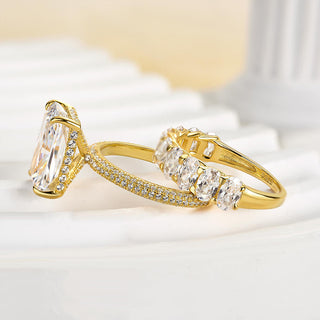 6.0CT Radiant Moissanite Diamond Hidden Halo Pave Antique Bridal Engagement Ring Set