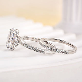 4.0CT Oval Moissanite Diamond Hidden Halo Pave Bridal Engagement Ring Set